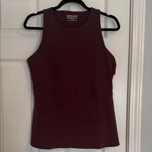 Spanx Women's Burgundy 2 in 1 Peplum mock neck tank